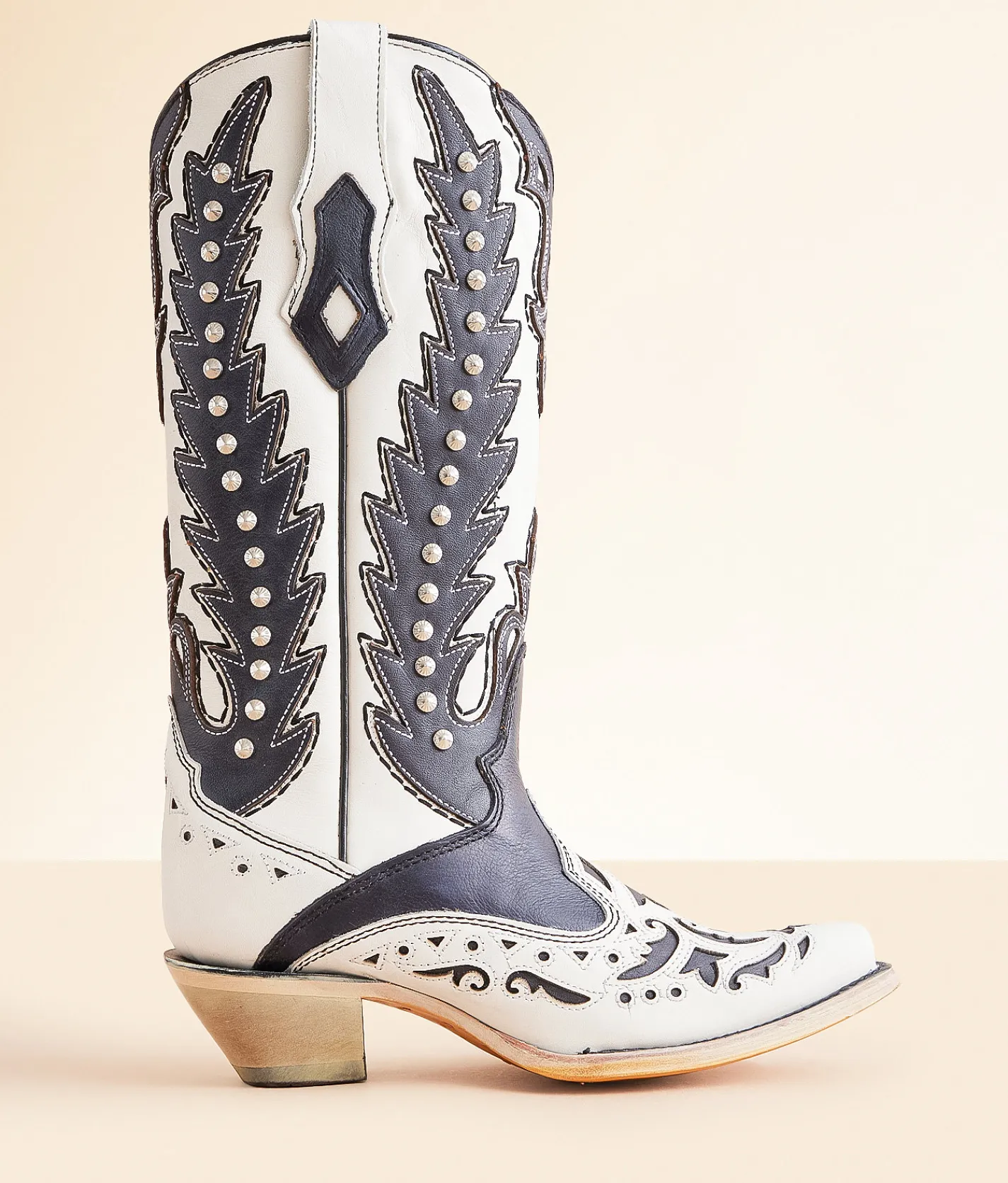 Circle G by Corral Studded Western Leather Boot LD White Black New