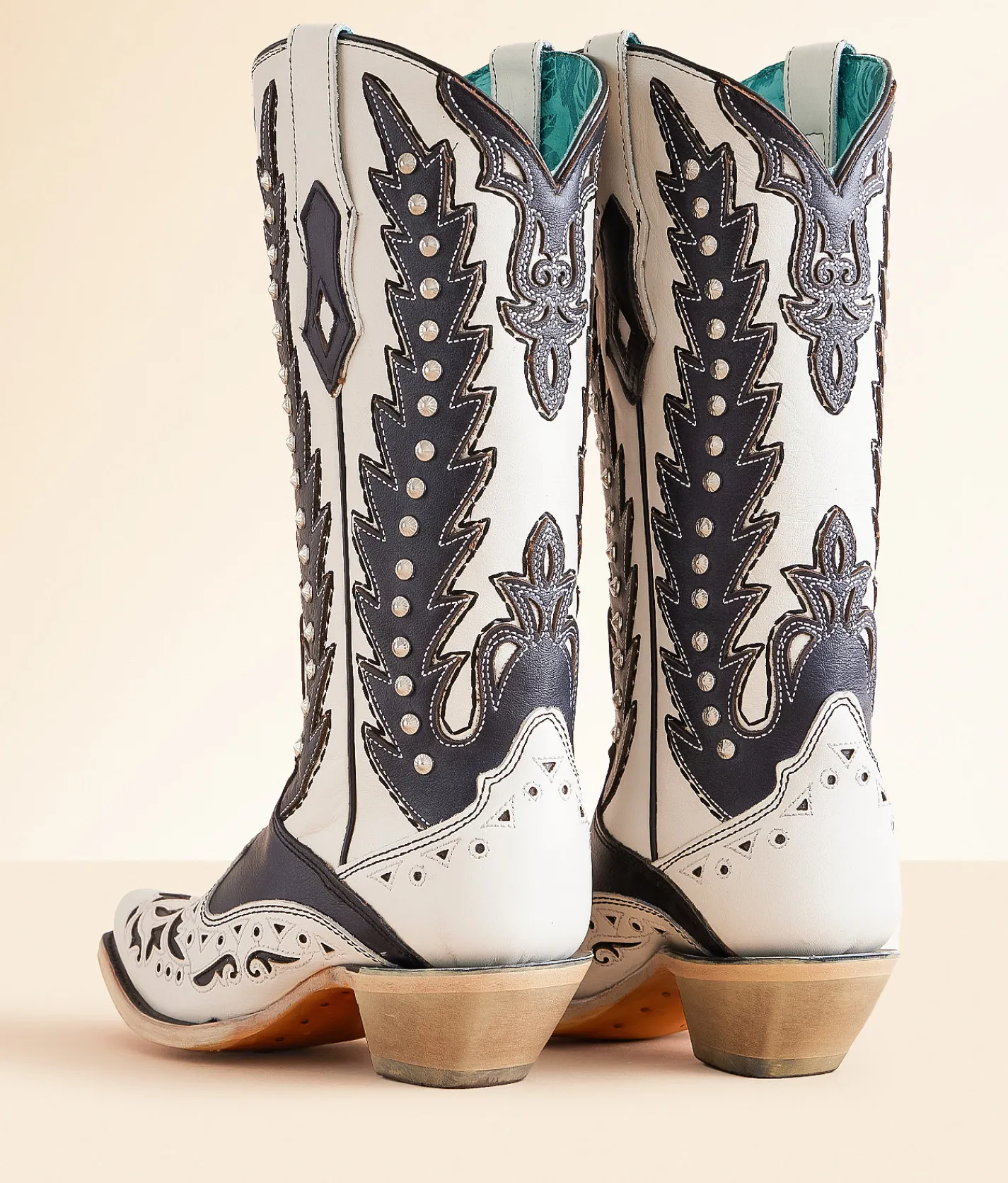 Circle G by Corral Studded Western Leather Boot LD White Black New