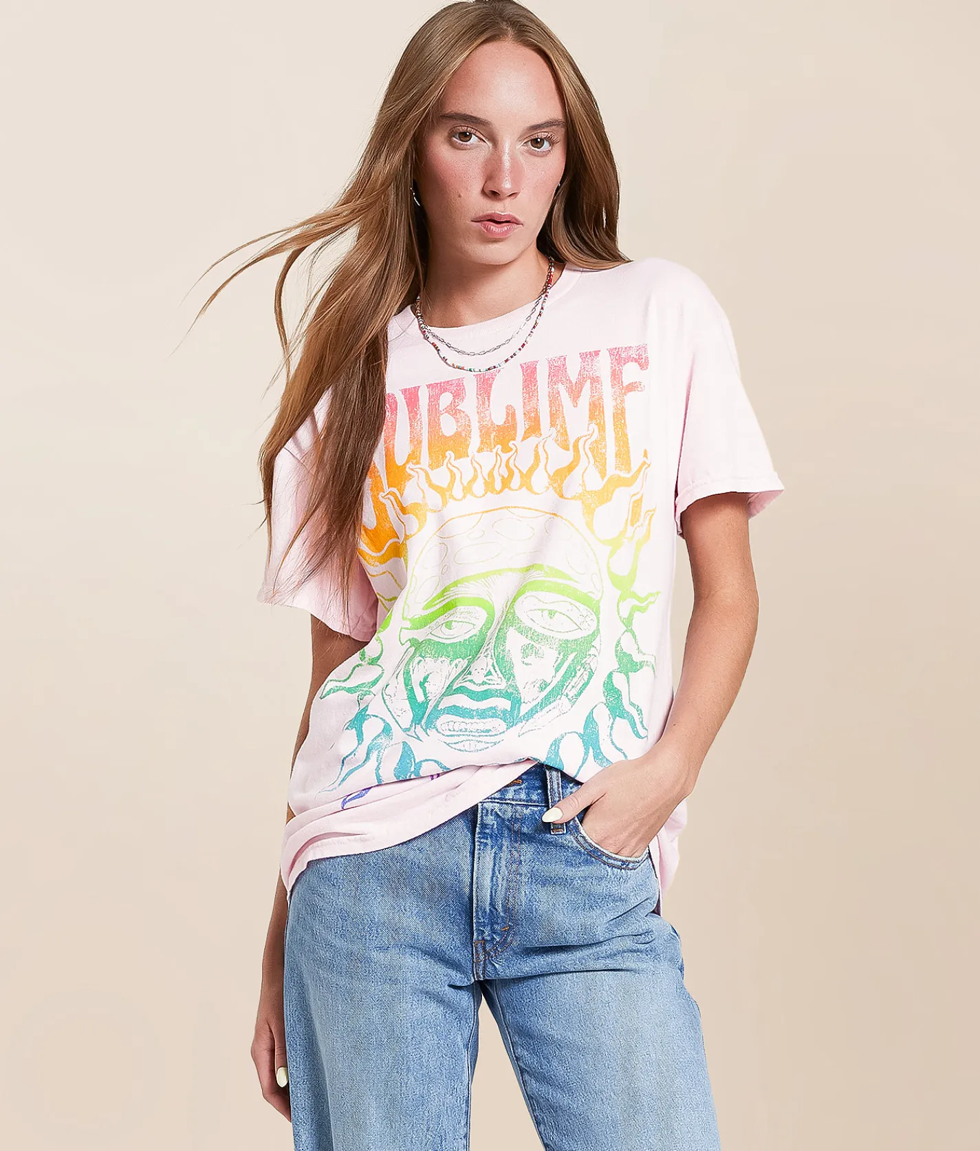 Merch Traffic Sublime Oversized Band T-Shirt Primrose Pink Hot