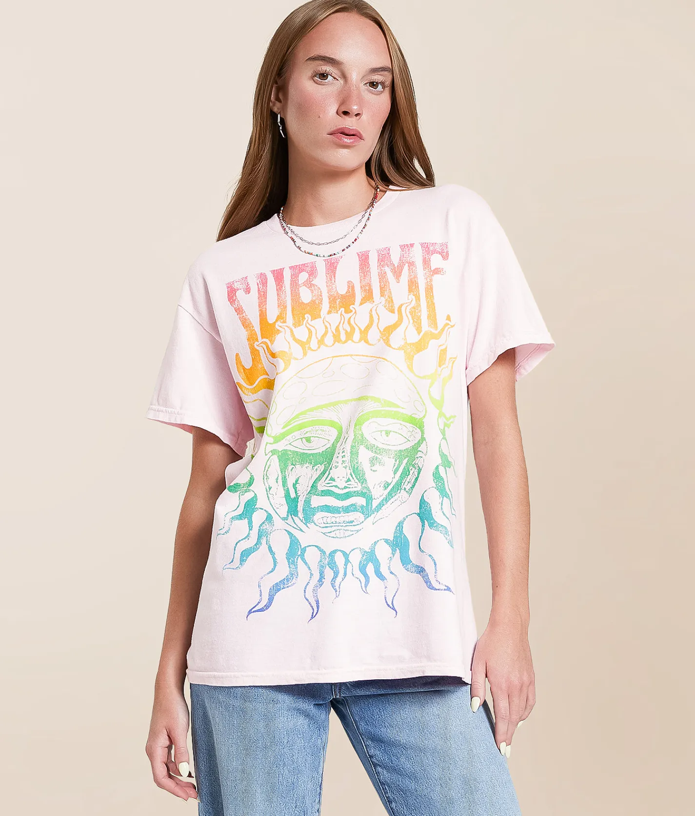 Merch Traffic Sublime Oversized Band T-Shirt Primrose Pink Hot