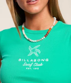 Billabong Summer Icons Goddess Cropped T-Shirt Green Tropics Outlet