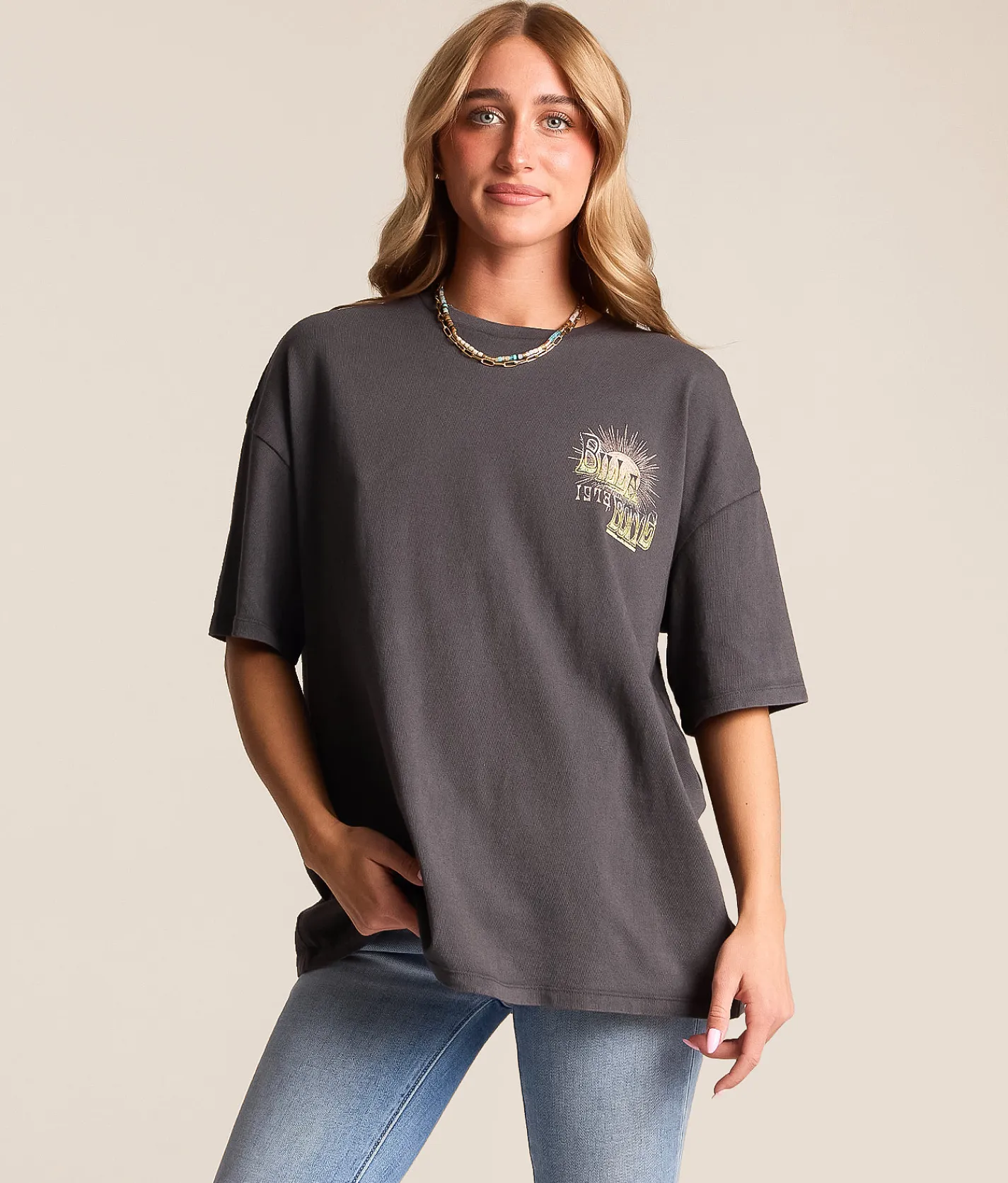 Tops | Billabong Sun Chasing Oversized T-Shirt Off Black