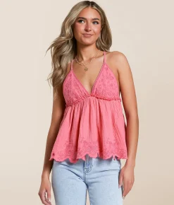 Free People Sunny Days Scalloped Peplum Tank Top Chocolate Clearance