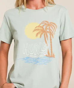 Hurley Sun Palm Classic T-Shirt Aqua Grey New