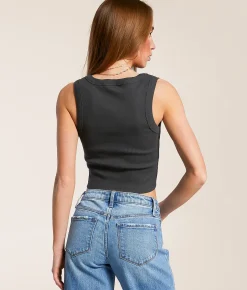Billabong Sun Up Cropped Tank Top Off Black Hot