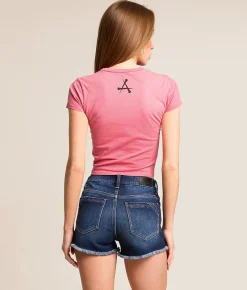 Affliction Superstition Baby Cropped T-Shirt Pink Potassium Spray Clearance