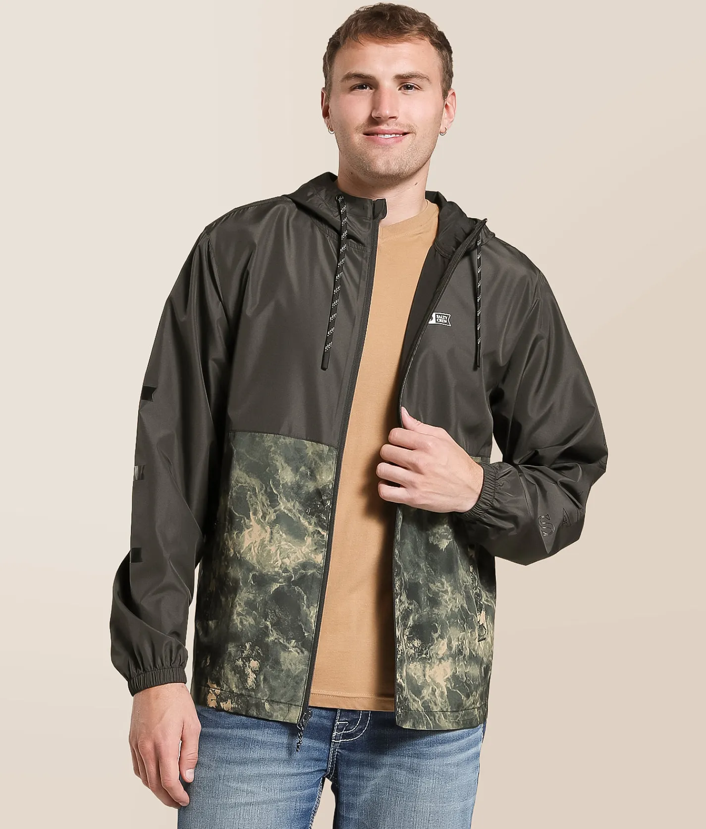 Salty Crew Surface Windbreaker Hooded Jacket Pirate Black New