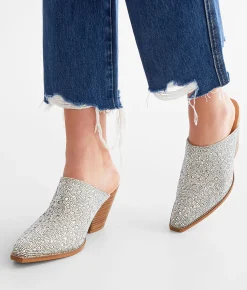 ARider Girl Sweet Rhinestone Mule Shoe Silver Hot