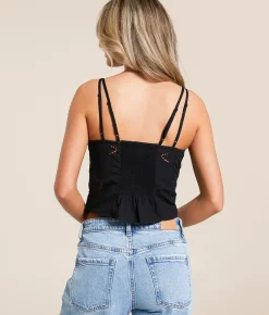 Free People Sweet Sammi Eyelet Cropped Tank Top Black
