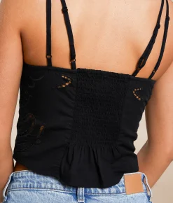 Free People Sweet Sammi Eyelet Cropped Tank Top Black