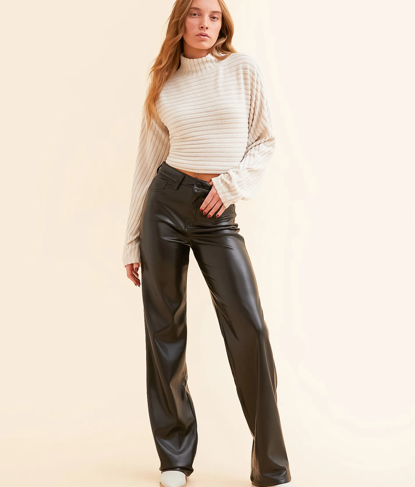 KanCan Signature 90s Wide Leg Faux Leather Pant Kaia Sale