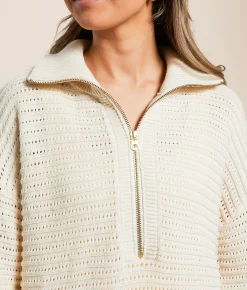 Varley Tara Half Zip Sweater White Cap Grey Sale