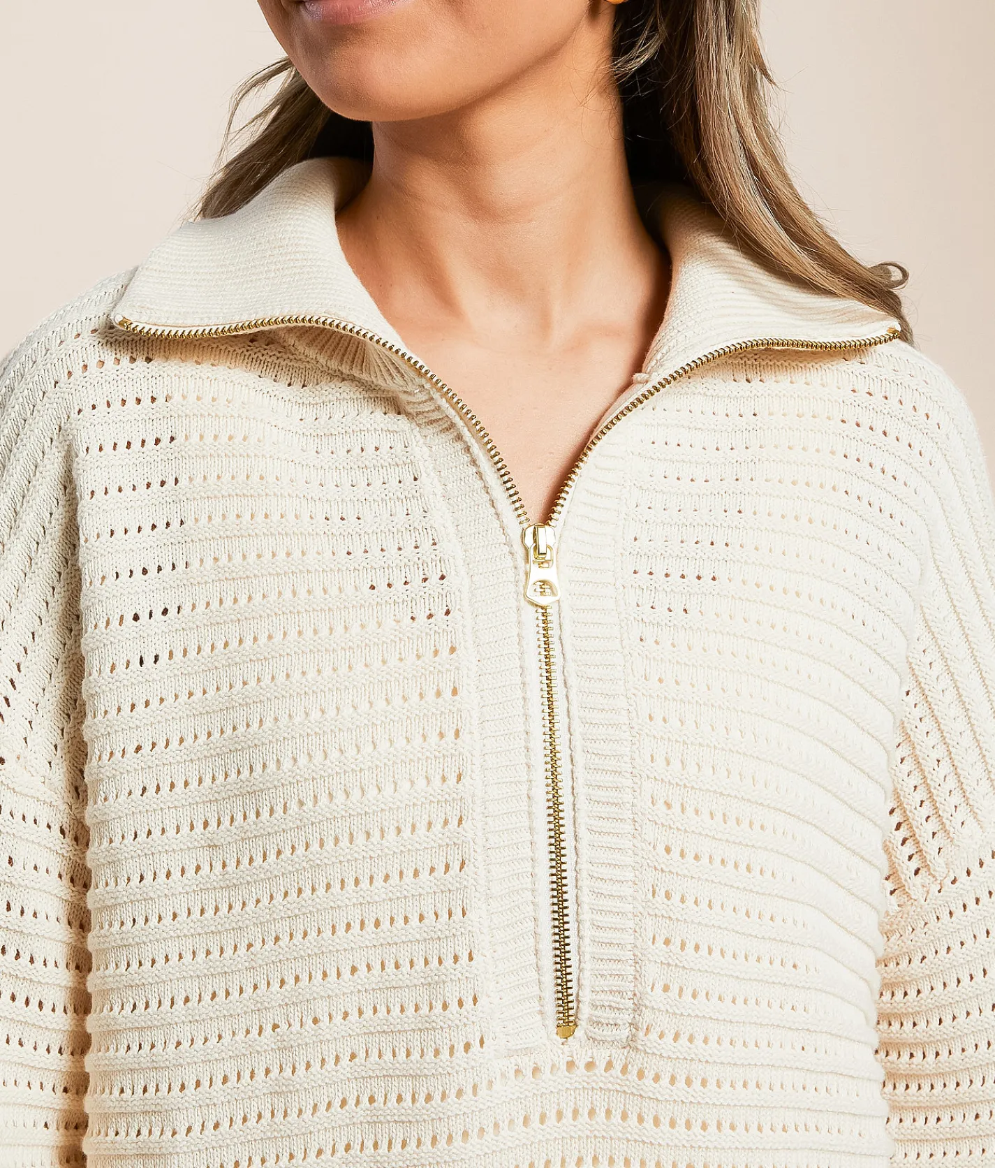 Varley Tara Half Zip Sweater White Cap Grey Sale