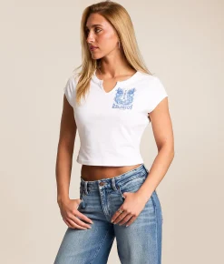 True Religion Tattoo Cropped Baby T-Shirt Optic White Clearance