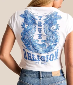 True Religion Tattoo Cropped Baby T-Shirt Optic White Clearance