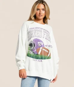 Gameday SOCIAL® TCU Horned Frogs Oversized Pullover White Sale