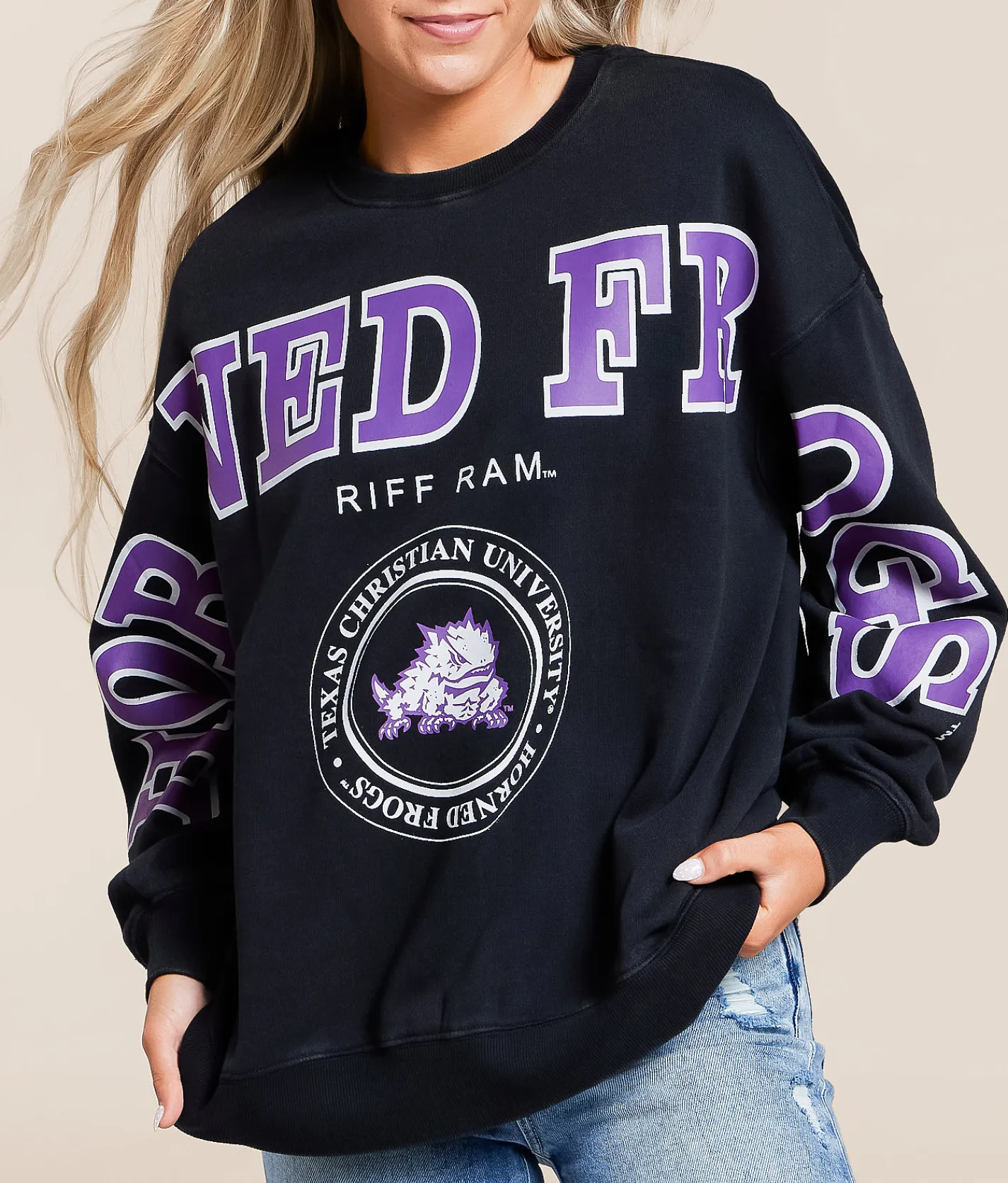 Tops | Gameday SOCIAL® TCU Horned Frogs Oversized Pullover Black