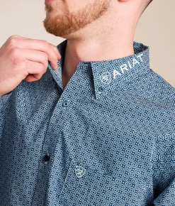 Ariat Team Jansen Fitted Shirt Navy Light Blue Discount