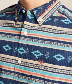 Ariat Team Jet Classic Western Shirt Navy Orange Clearance