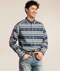 Ariat Team Jet Classic Western Shirt Navy Orange Clearance