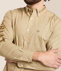 Ariat Team Penn Fitted Shirt Khaki Light Brown Clearance