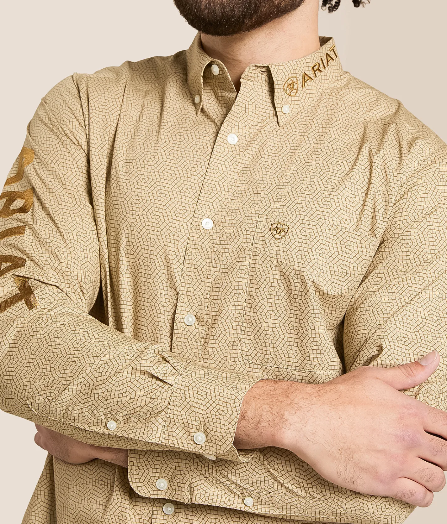 Ariat Team Penn Fitted Shirt Khaki Light Brown Clearance