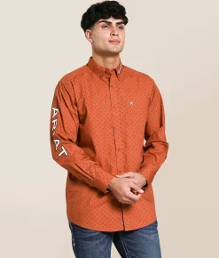 Tops | Ariat Team Porter Shirt Brick Red Beige