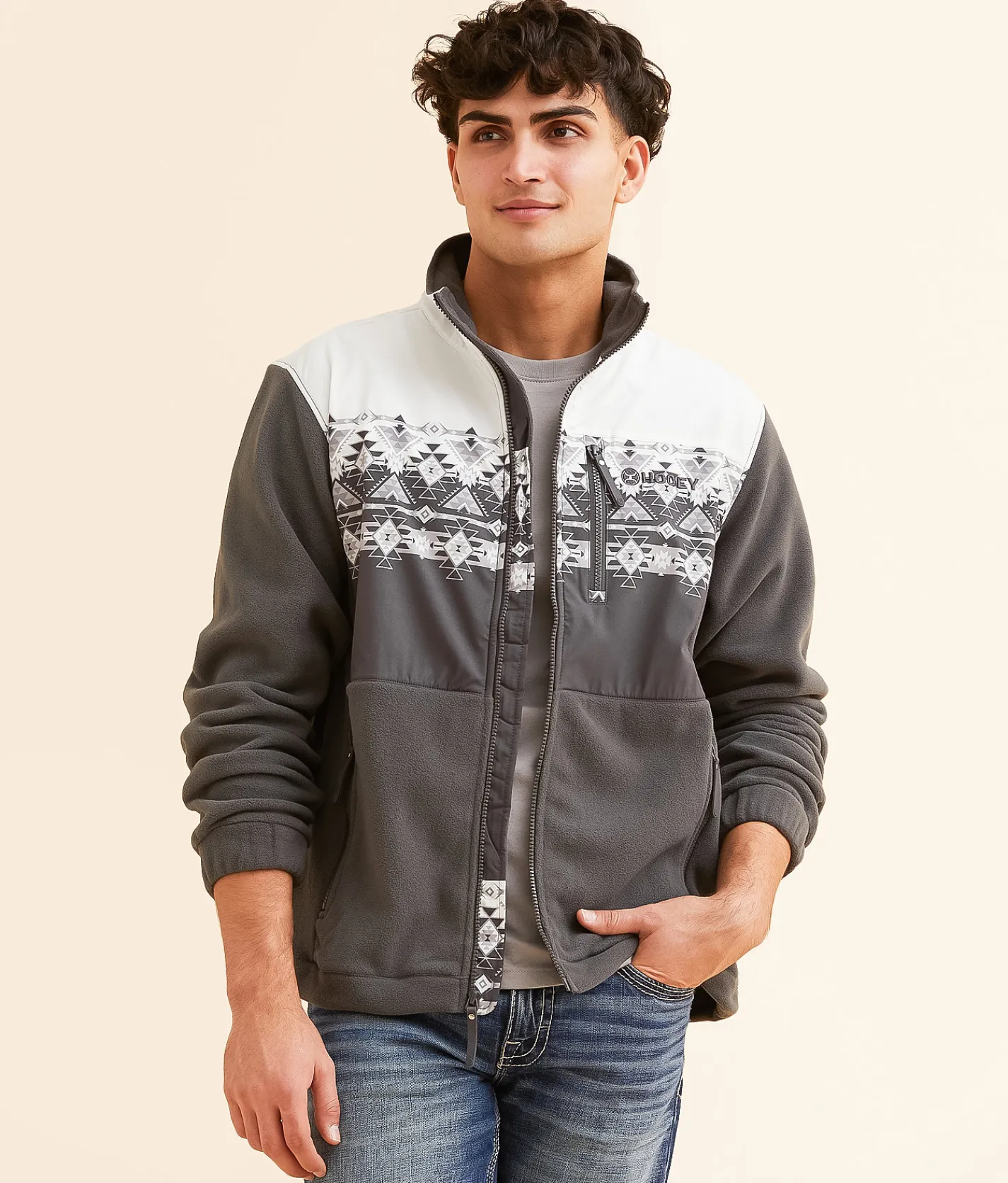 Hooey Tech Fleece Aztec Jacket Black White New