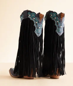 Dingo Tequila Sunrise Fringe Western Leather Boot Black Sale