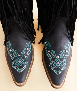 Dingo Tequila Sunrise Fringe Western Leather Boot Black Sale