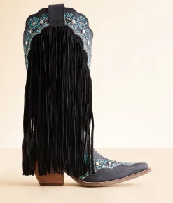 Dingo Tequila Sunrise Fringe Western Leather Boot Black Sale