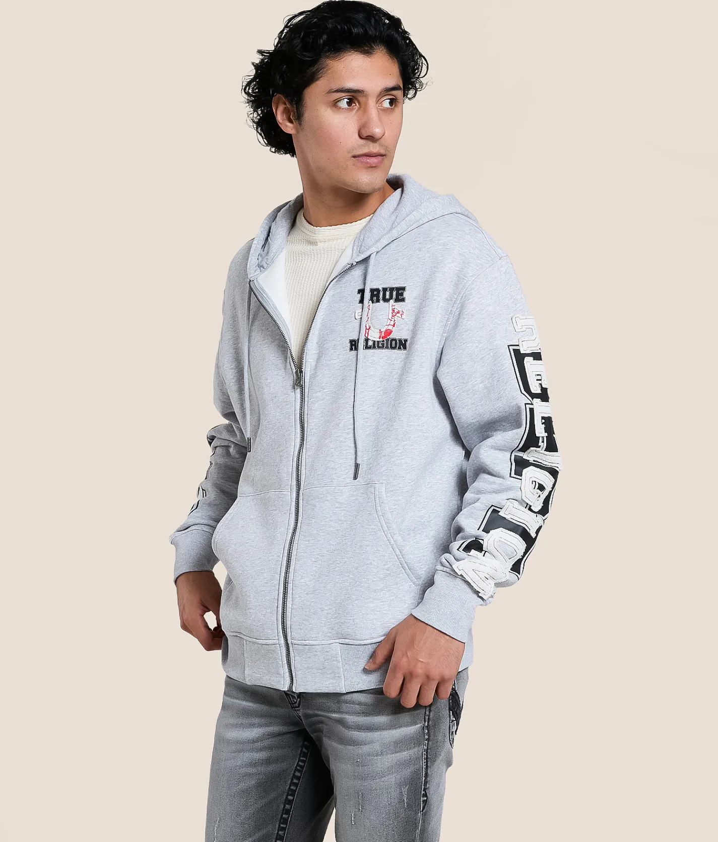 True Religion Terry Applique Hoodie Heather Grey Clearance