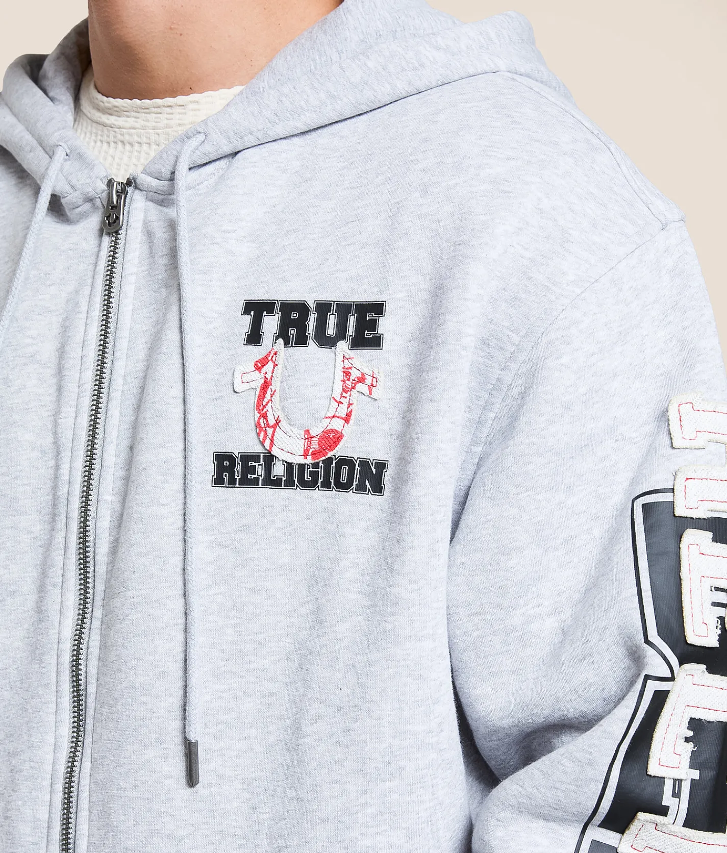 True Religion Terry Applique Hoodie Heather Grey Clearance