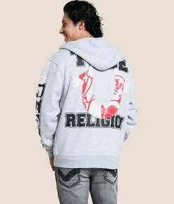 True Religion Terry Applique Hoodie Heather Grey Clearance
