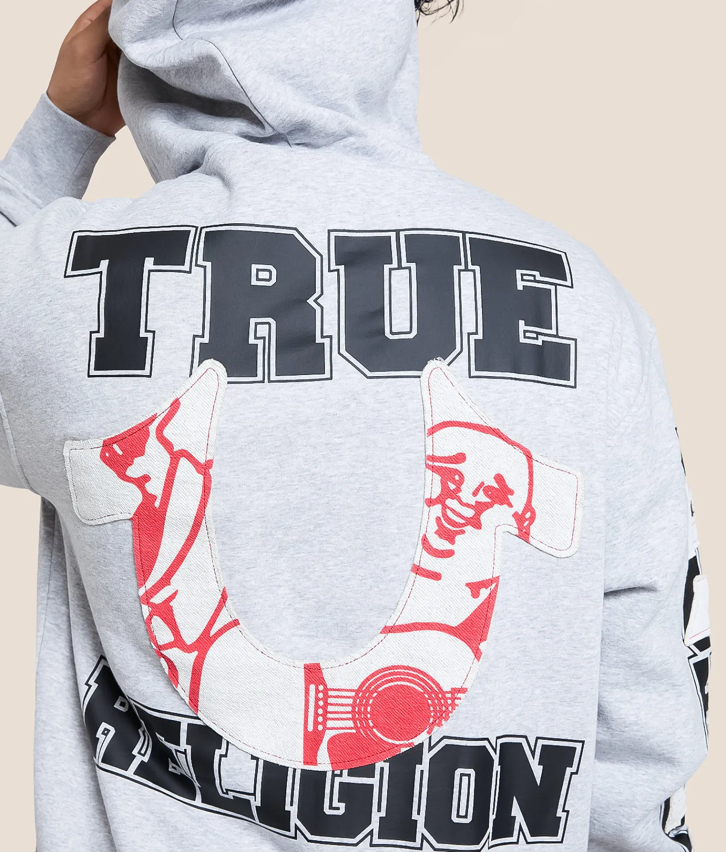 True Religion Terry Applique Hoodie Heather Grey Clearance