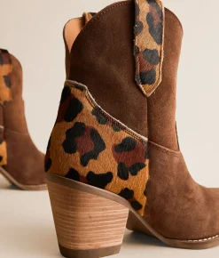 Dingo Texas Charm Leopard Leather Western Ankle Boot Brown Leopard Discount