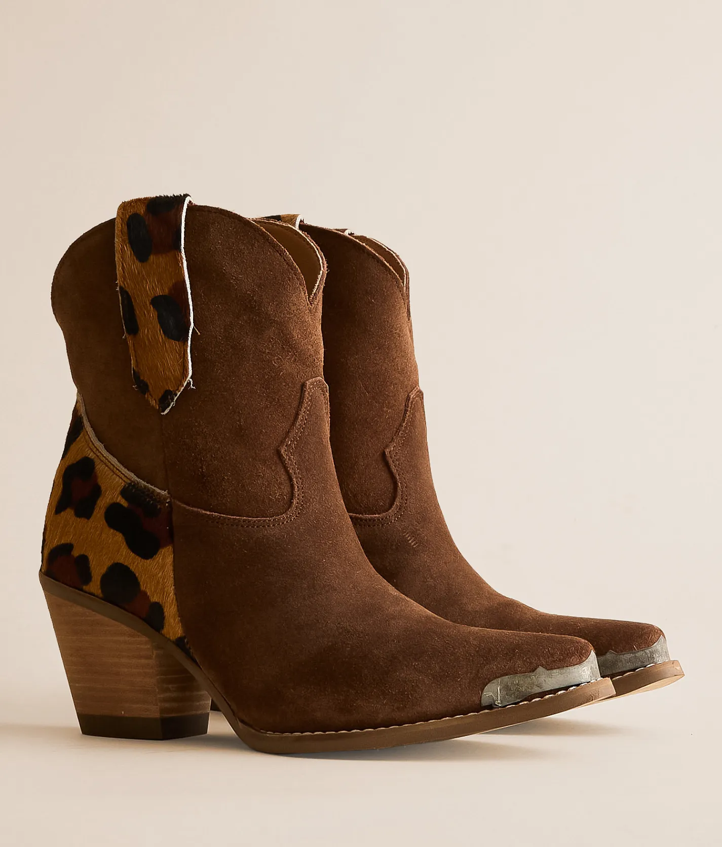 Dingo Texas Charm Leopard Leather Western Ankle Boot Brown Leopard Discount