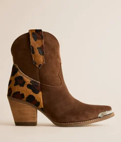 Dingo Texas Charm Leopard Leather Western Ankle Boot Brown Leopard Discount