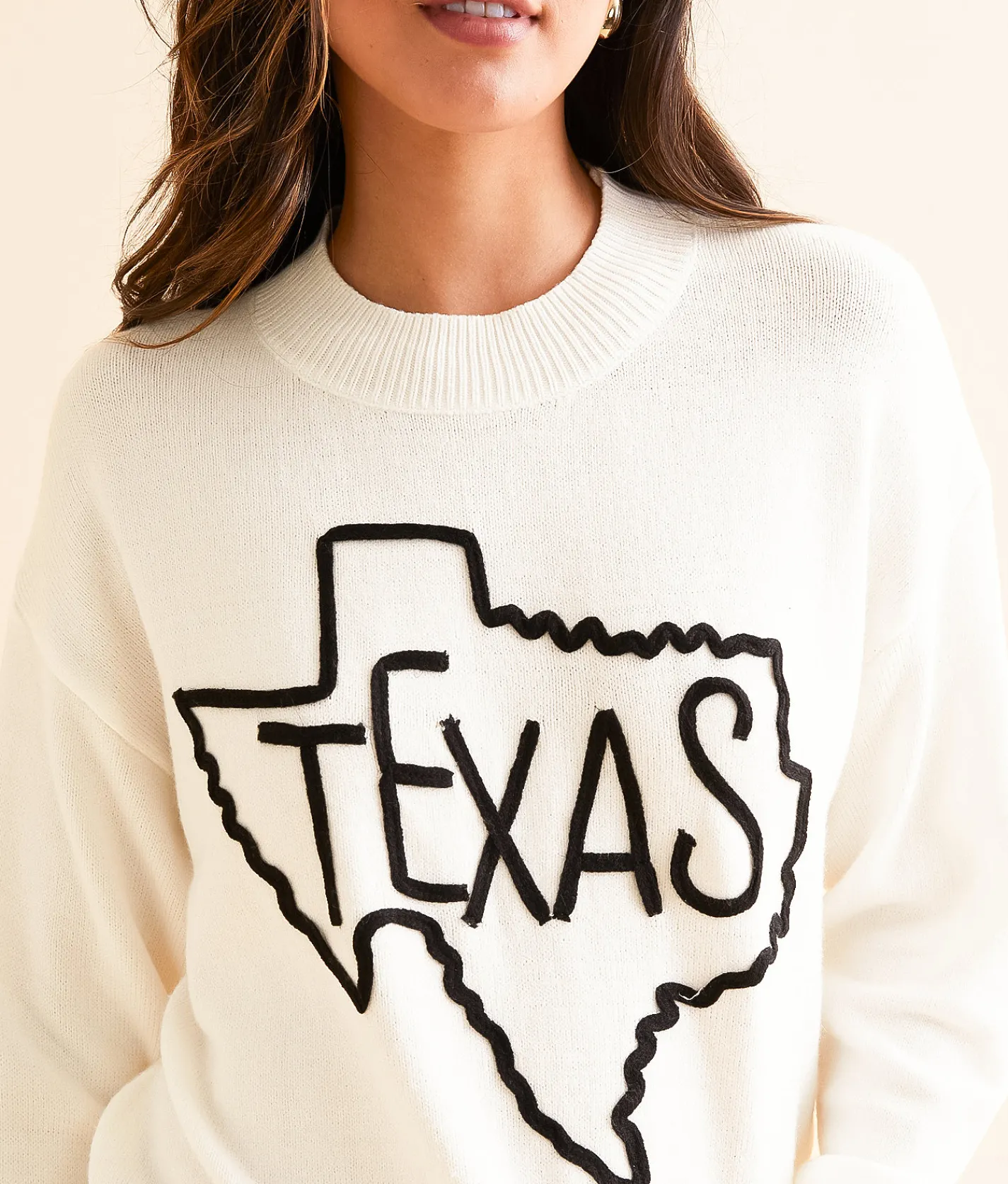 Tops | LE LIS Texas Embroidered Sweater Cream