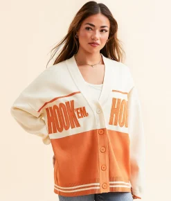 Gameday SOCIAL® Texas Hook 'Em Horns Cardigan Sweater Burnt Orange Clearance