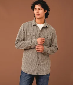 Outpost Makers Textured Athletic Knit Shirt Brown Cream Sale
