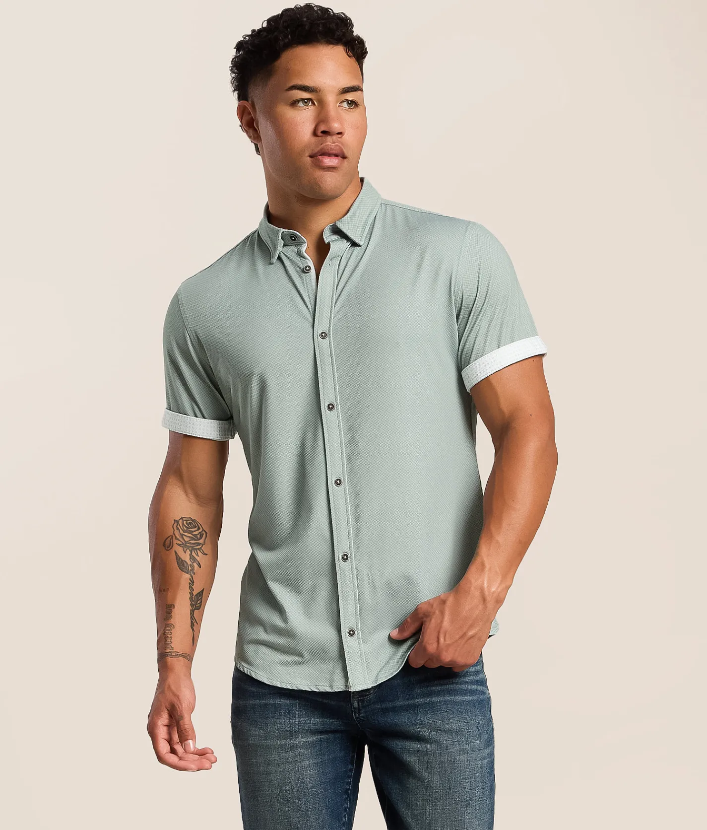 J.B. Holt Textured Athletic Performance Knit Shirt Mint Grey Outlet