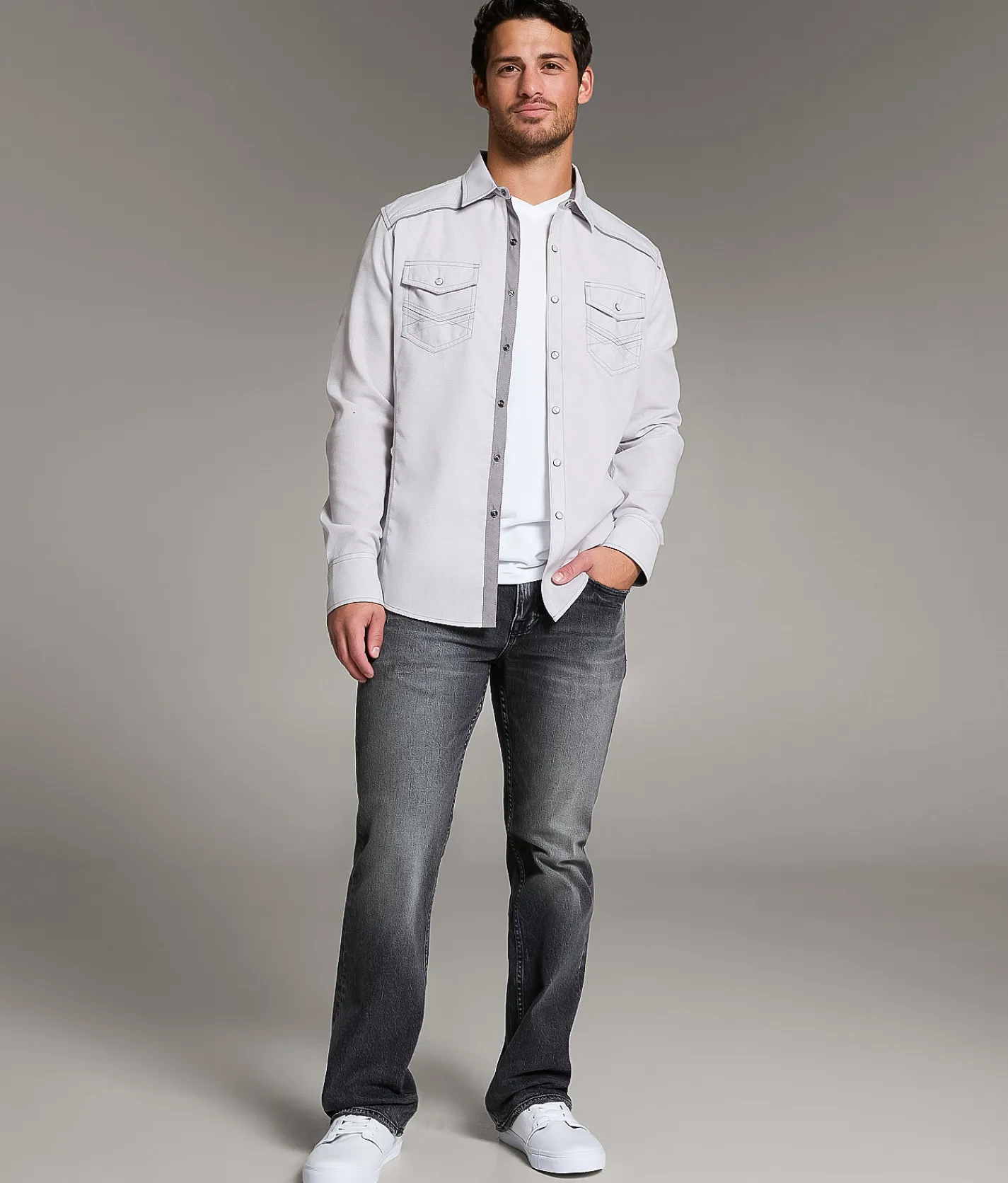BKE Textured Athletic Shirt White Grey Best