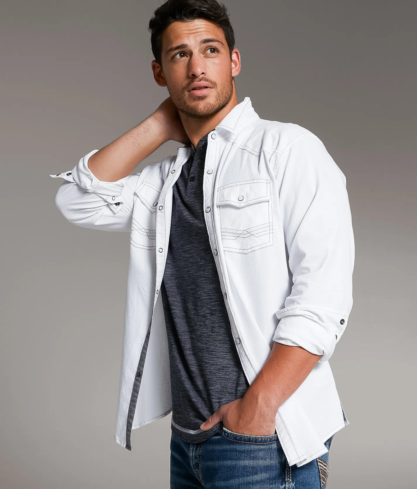 BKE Textured Athletic Stretch Shirt White Online