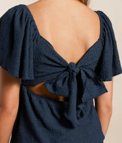 Tops | Daytrip Textured Back Tie Peplum Top Navy
