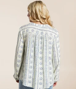 Tops | En Creme Textured Blouse Ivory Blue