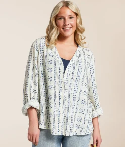 Tops | En Creme Textured Blouse Ivory Blue