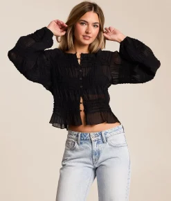 Willow & Root Textured Chiffon Top Black Sale