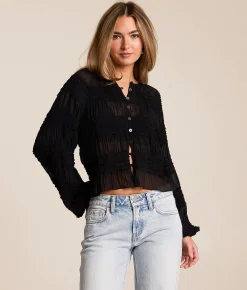 Willow & Root Textured Chiffon Top Black Sale