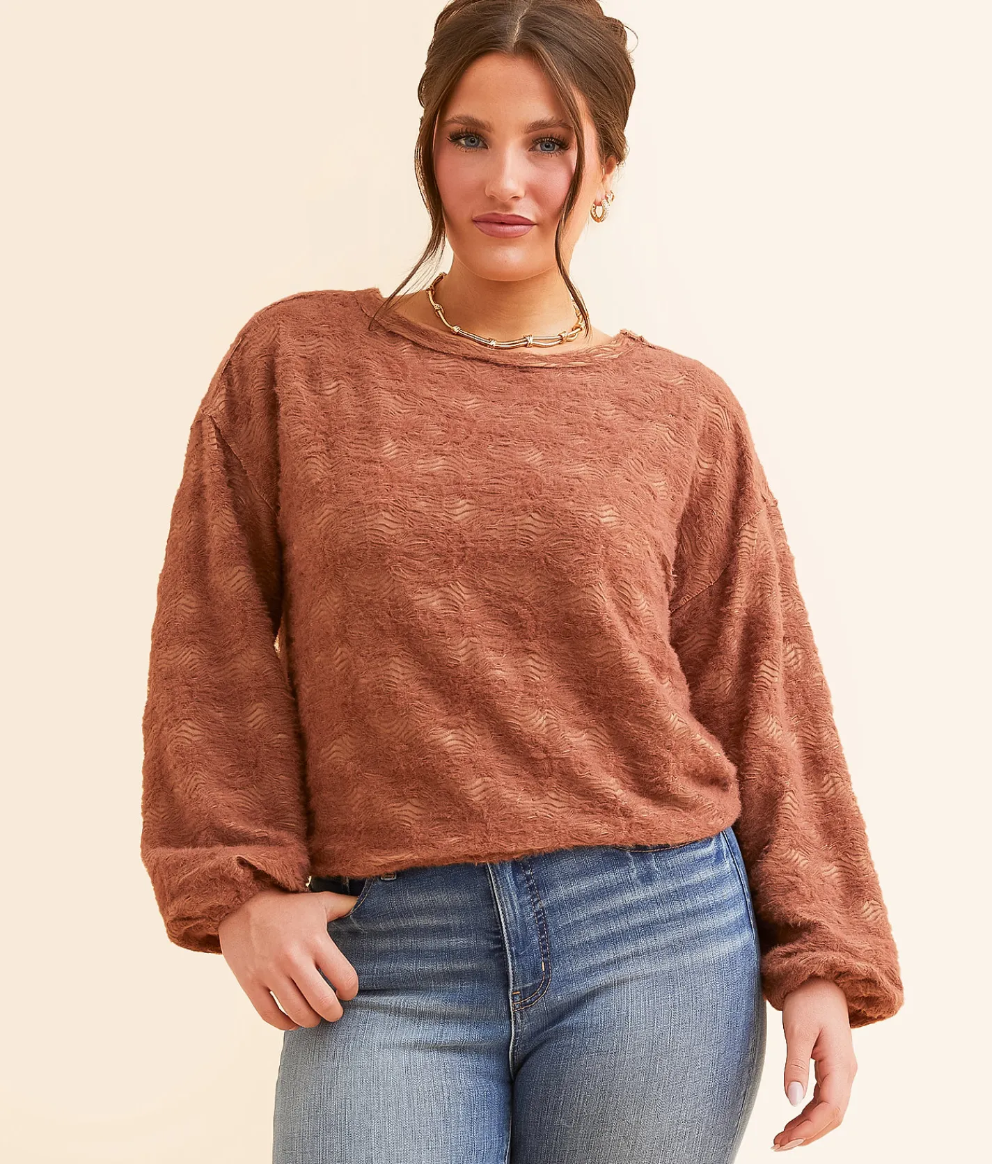 Tops | Daytrip Textured Eyelash Top Brown Patina